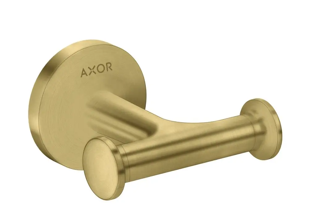 Wandmontierter Handtuchhaken in gebürstetem Messingfinish von AXOR, mit zwei Aufhängemöglichkeiten zur Verwendung in Badezimmer oder Küche.